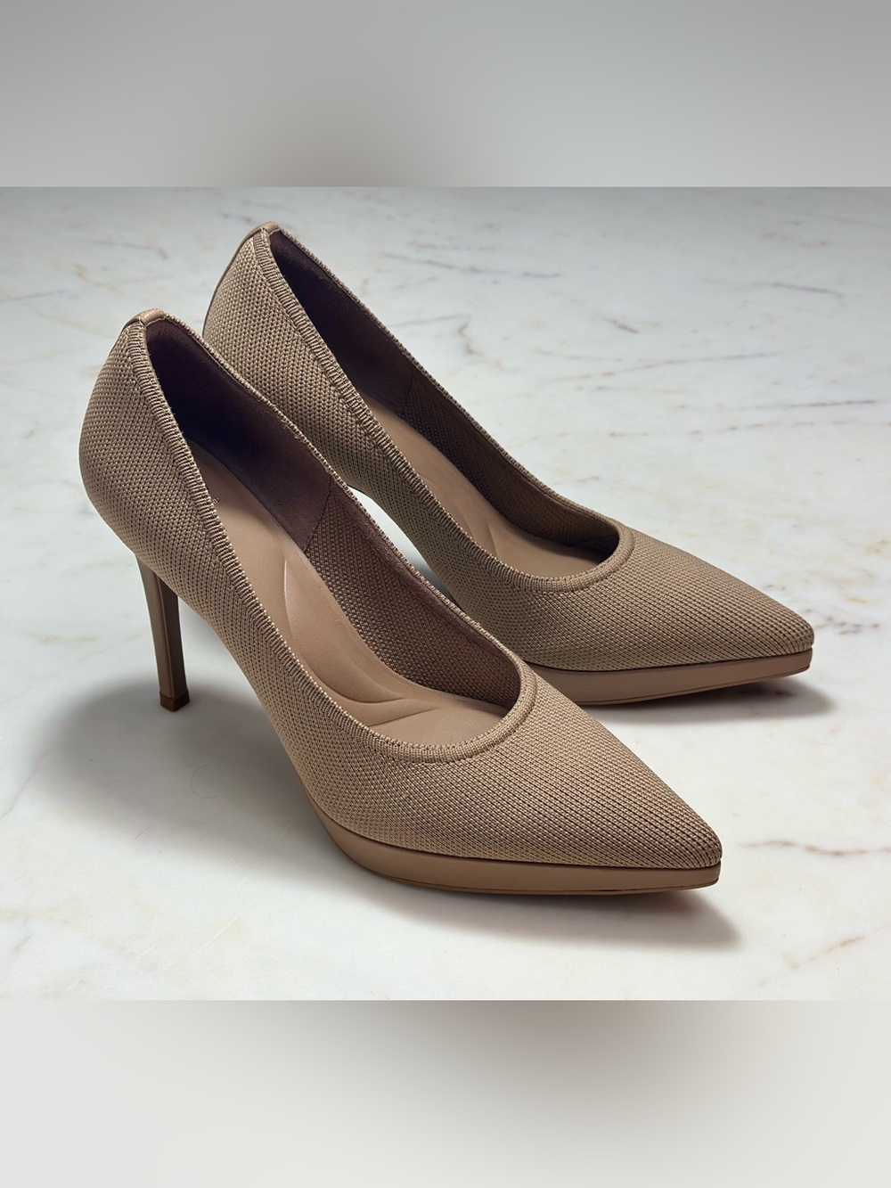Cosy Island StyleFlex Pointed Toe Platform Pumps Tan Apricot Fly Woven Heels 9